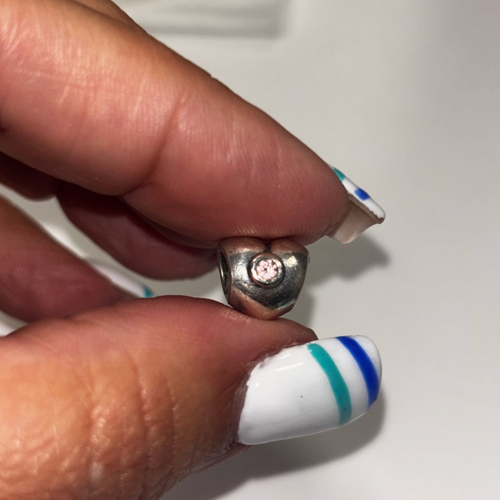 Pandora Silver Heart Charm with Pink Gem